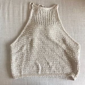Cream Cropped Halter Tank